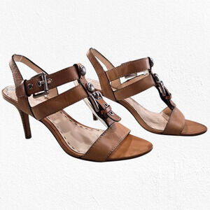 Coach Robin Tan Leather Buckle Sandals Size 6 Strappy Designer Stiletto Heels